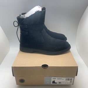 UGG Boots Womens 9 Naiyah 1020144 Suede Ankle Black Pull On Lace Up Lined Shoes